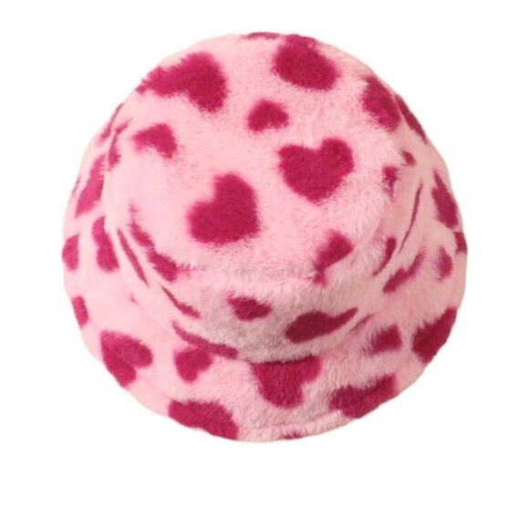 Pink Heart Fuzzy Bucket Hat - Picture 4 of 5